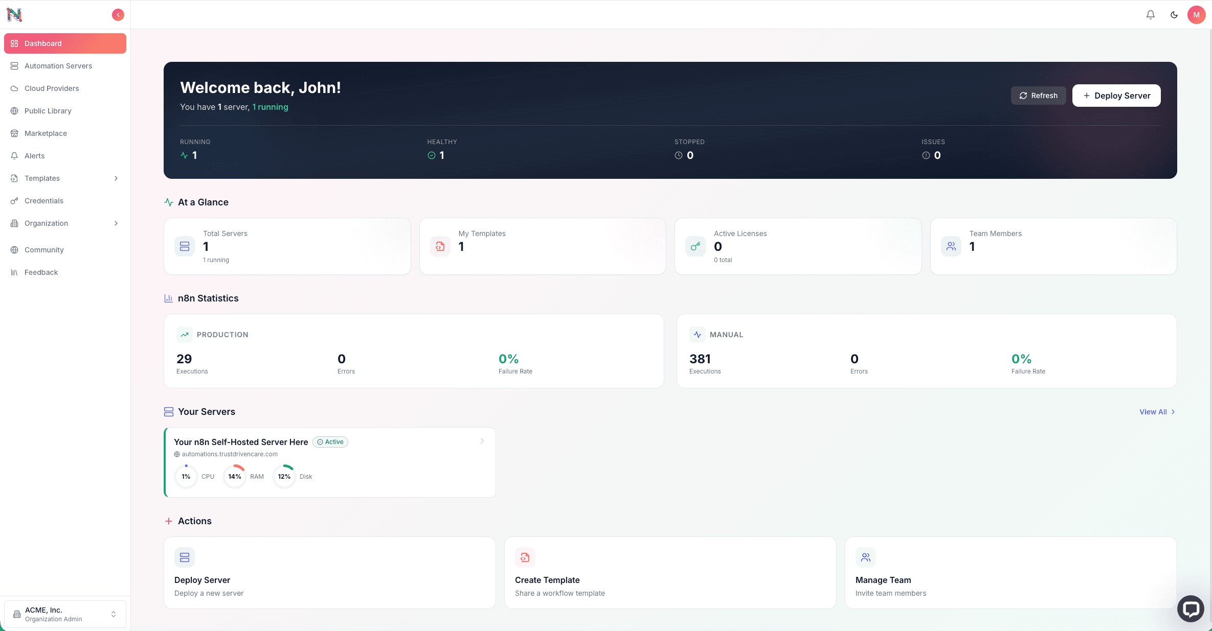 ManageN8N Dashboard Screenshot